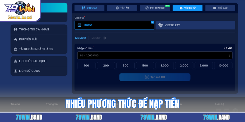 Nhiều phương thức để nạp tiền